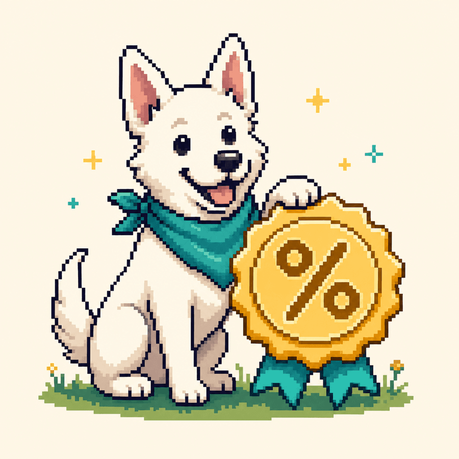 Pixelgrafik eines weißen Hundes mit spitzen Ohren und Auszeichnung