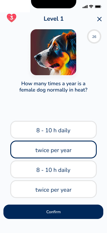 Hundeo App: interaktives Quiz mit Antwortauswahl