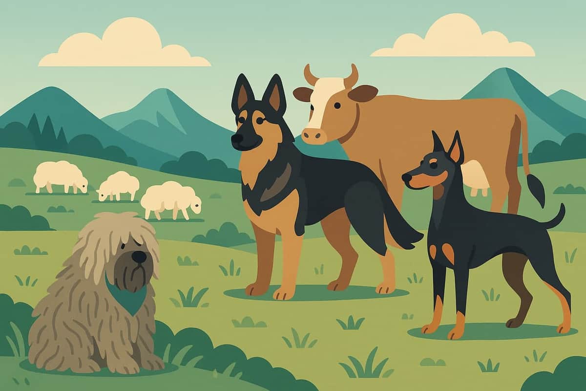 Hund mit türkisfarbenem Halstuch in flachem Illustrationsstil: Symbolbild für die 10 seltensten Hunderassen der Welt.